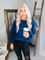 Oversized Balloon Sleeve Knit Sweater - Indigo