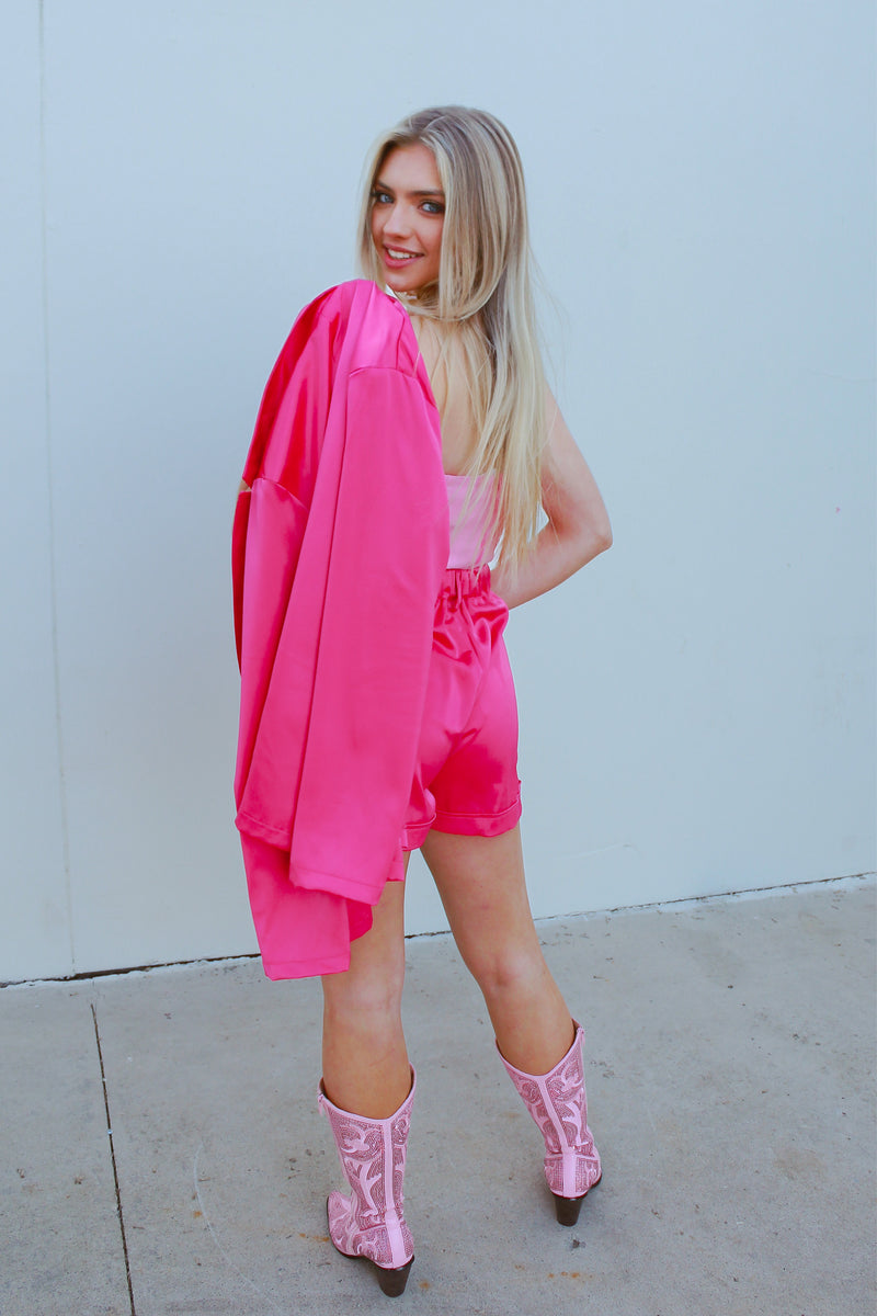 Hot Pink Satin Blazer Jacket