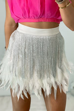White Glitter Feather Fringe Skirt