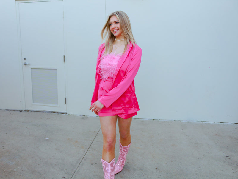 Hot Pink Satin Blazer Jacket