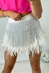 White Glitter Feather Fringe Skirt