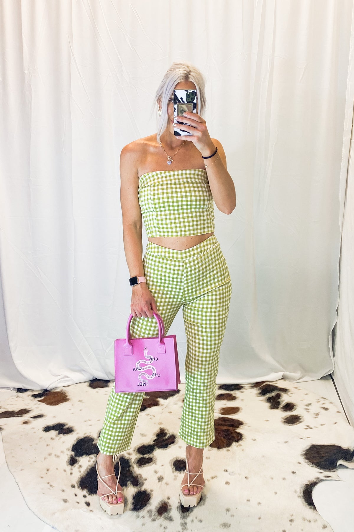 Green Gingham Corset Tube Top