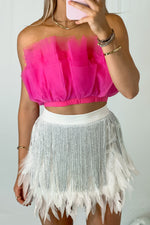 White Glitter Feather Fringe Skirt