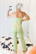Green Gingham Straight Leg Pants