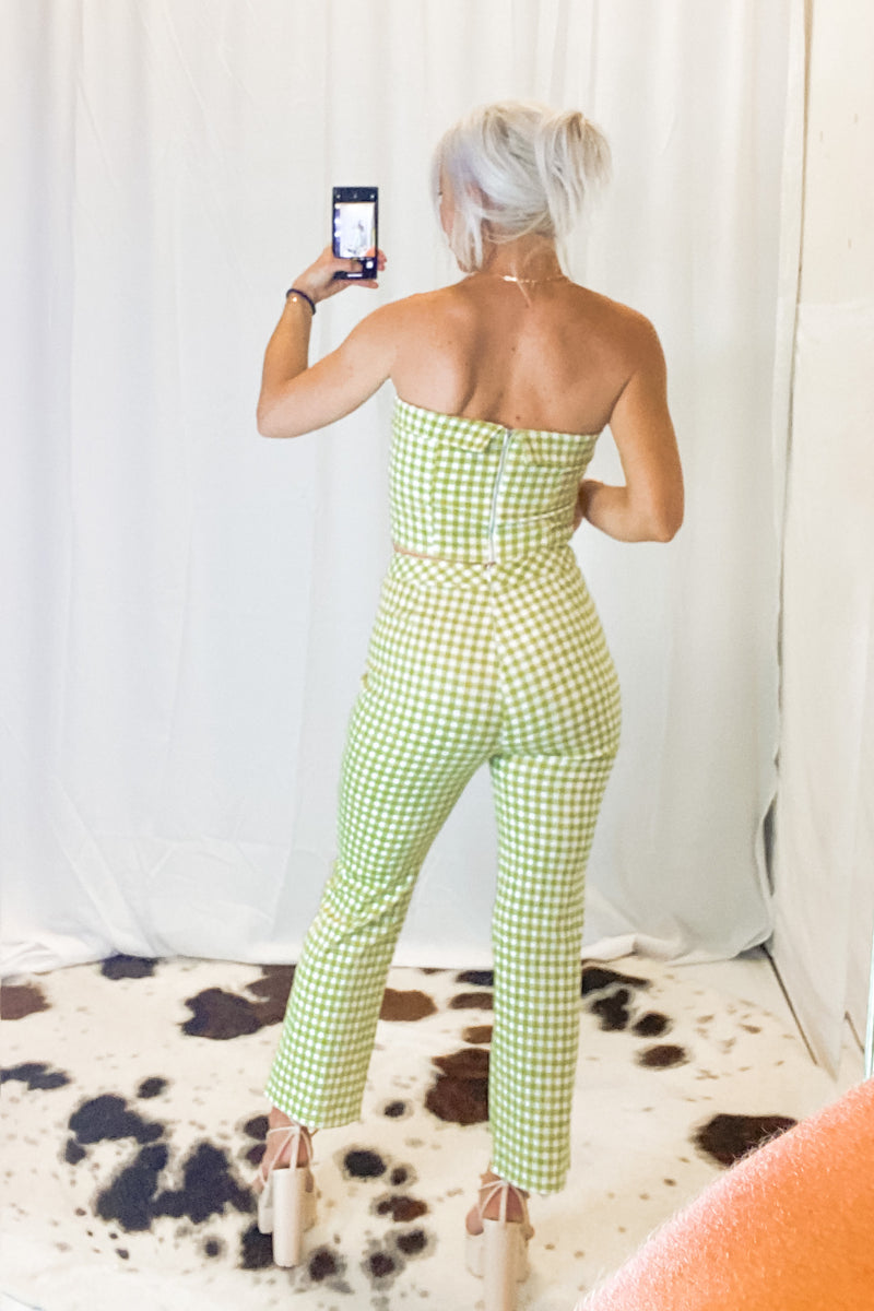 Green Gingham Corset Tube Top