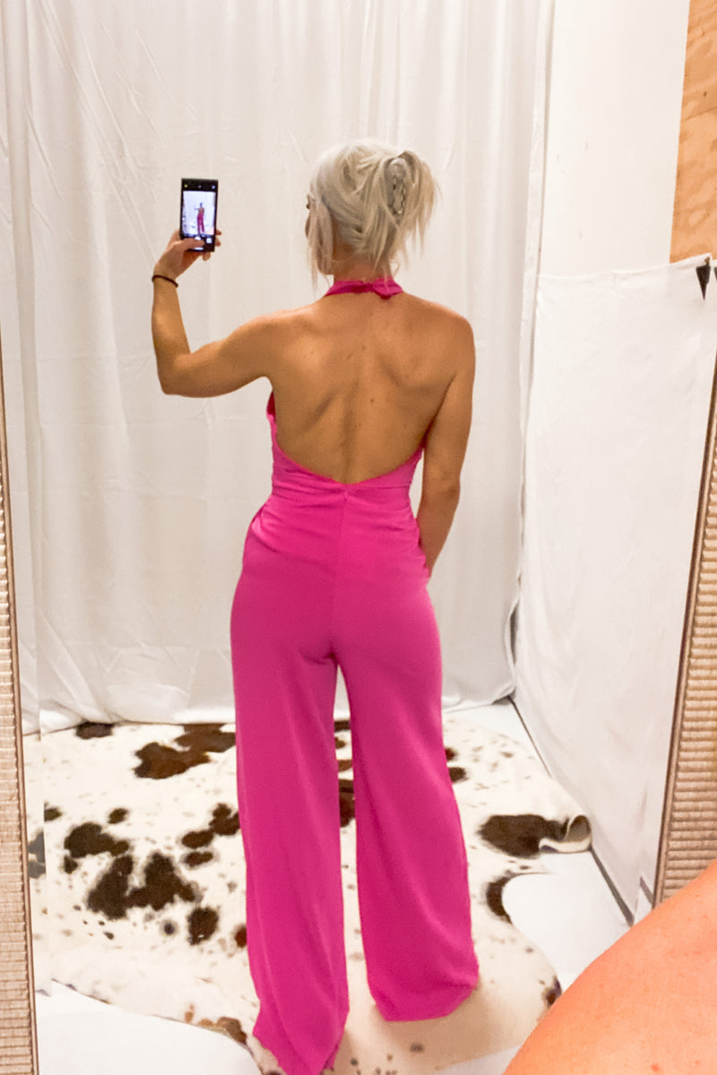 Hot Pink Halter Neck Jumpsuit