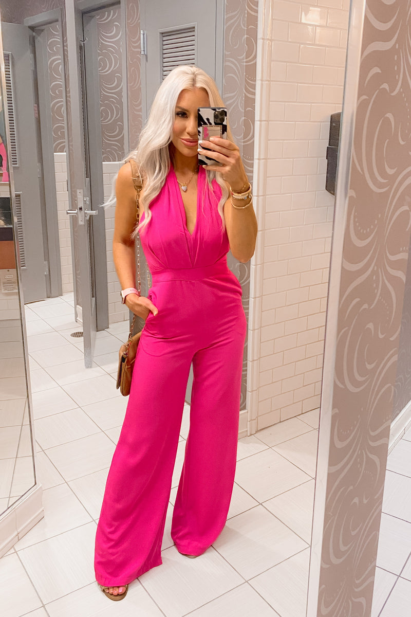 Hot Pink Halter Neck Jumpsuit