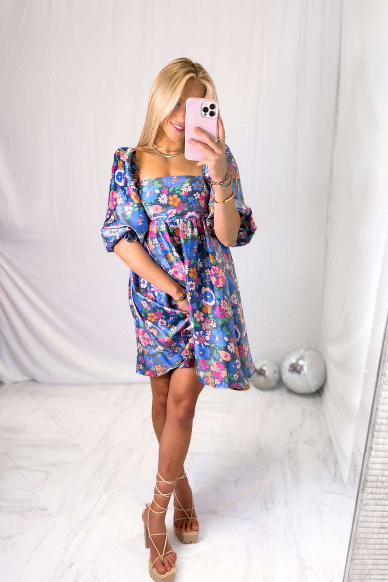 Shimmer Floral Baby Doll Dress