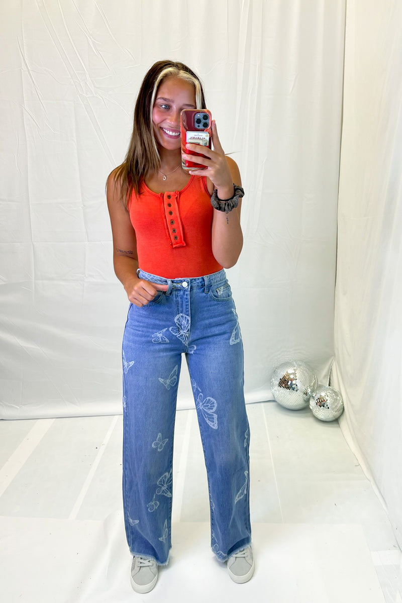 Butterfly Printed Straight Leg Jeans