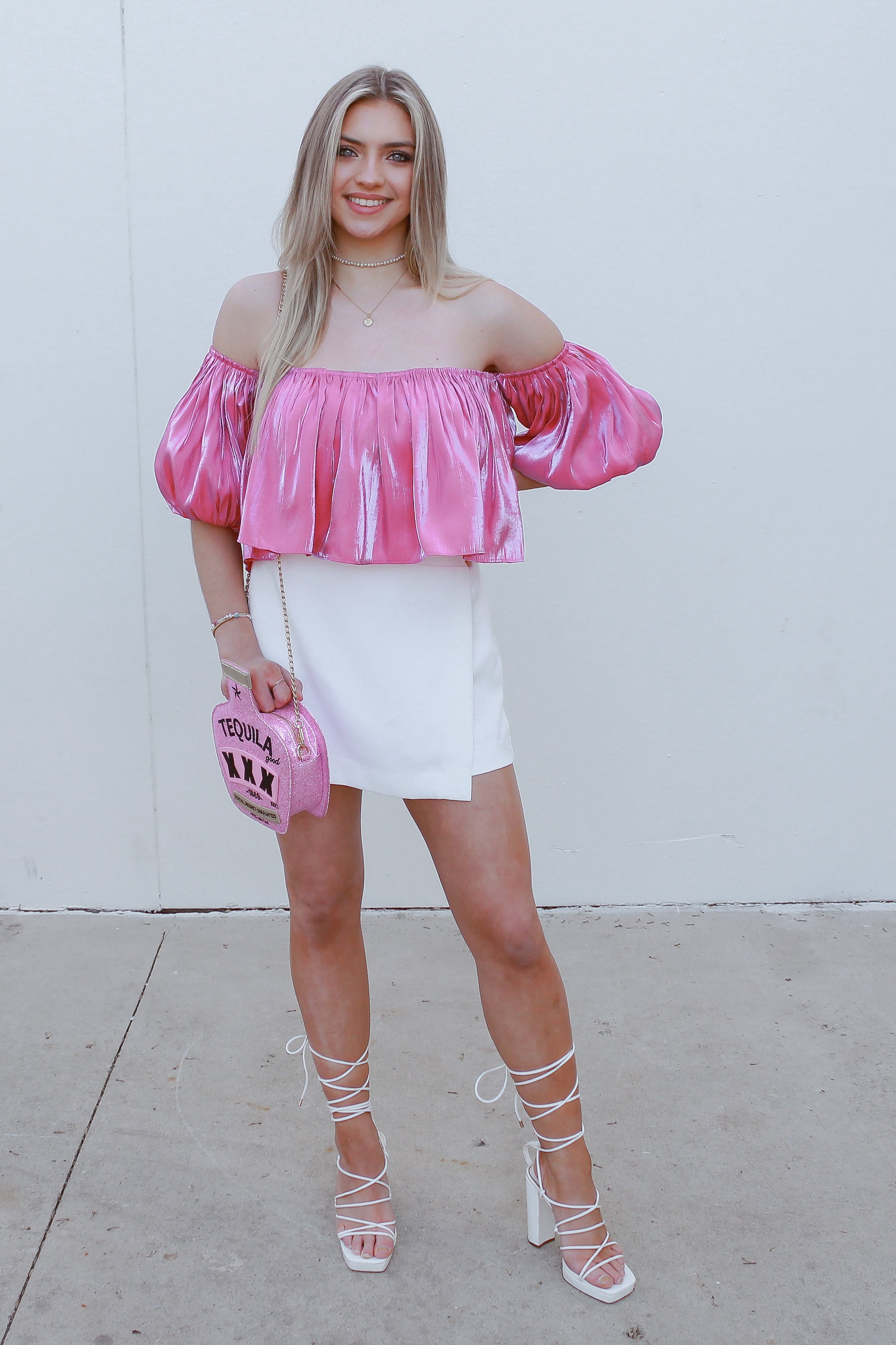 Pink Off The Shoulder Bodysuit- Shop Kendry Collection Boutique