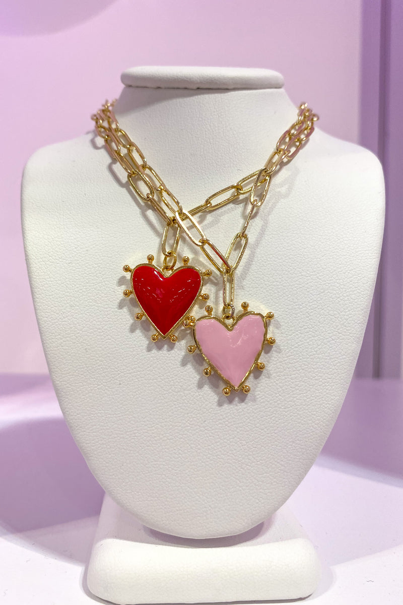 Lauren Kenzie Pink Studded Heart Necklace