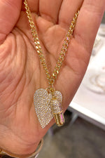 Lauren Kenzie Crystal Heart and Chill Pill Cuban Chain Necklace