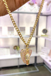 Lauren Kenzie Crystal Heart and Chill Pill Cuban Chain Necklace
