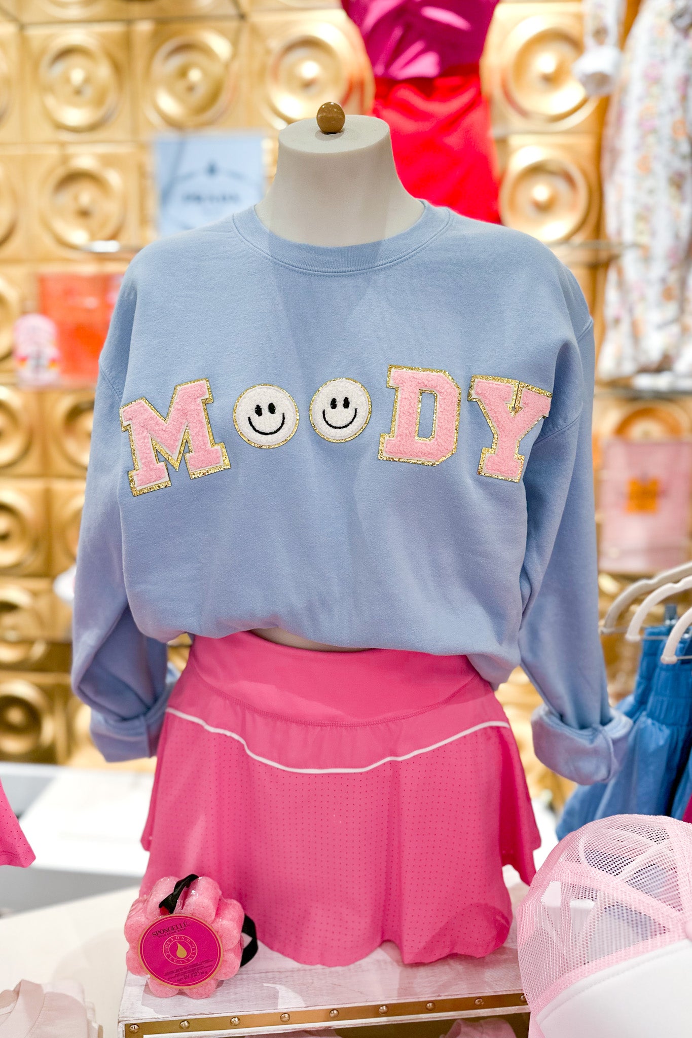 Baby Blue Moody :) Chenille Patch Crewneck