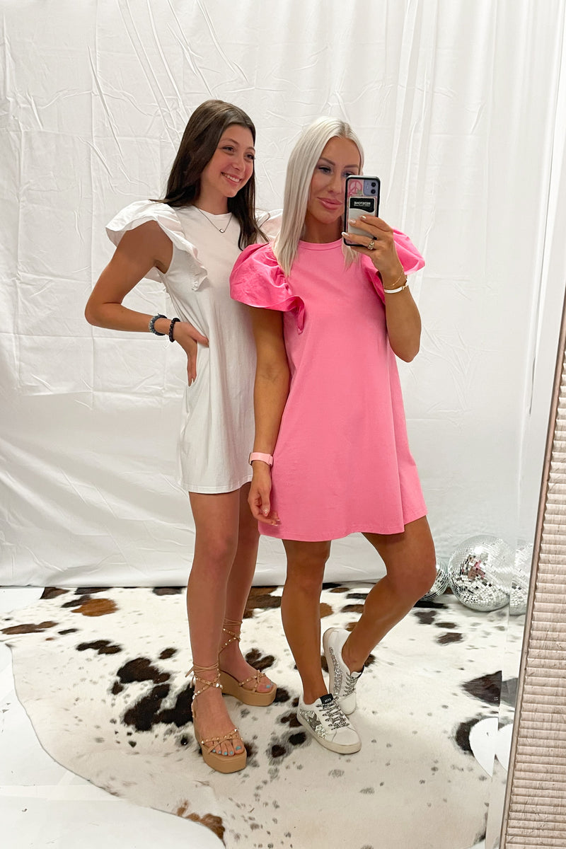 Pink Ruffle Sleeve T-Shirt Dress