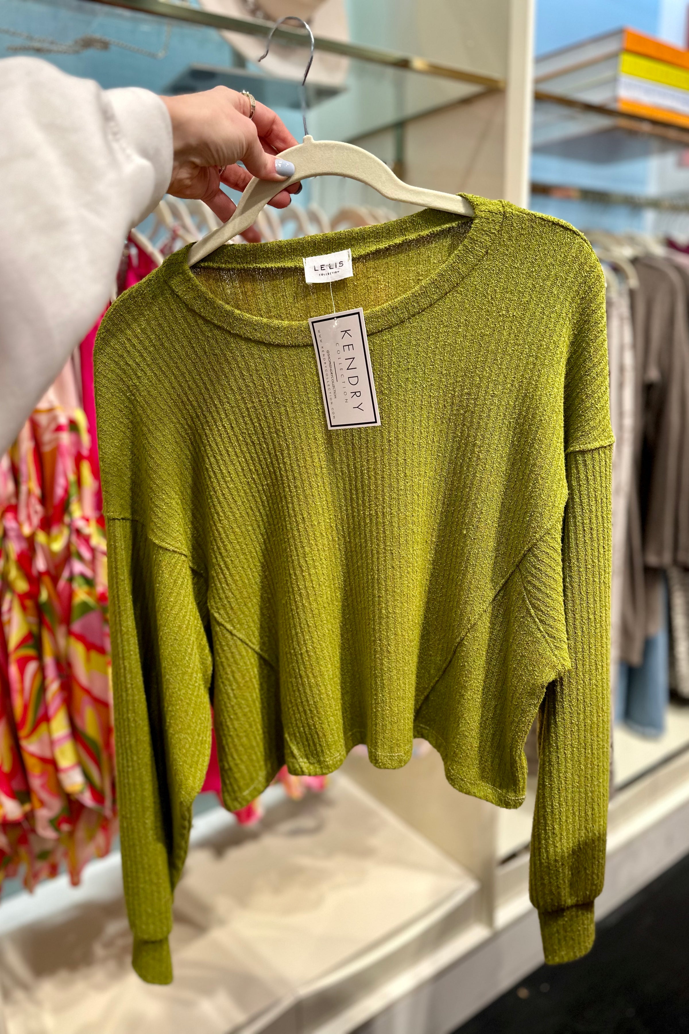 Lime Green Ribbed Cropped Pullover