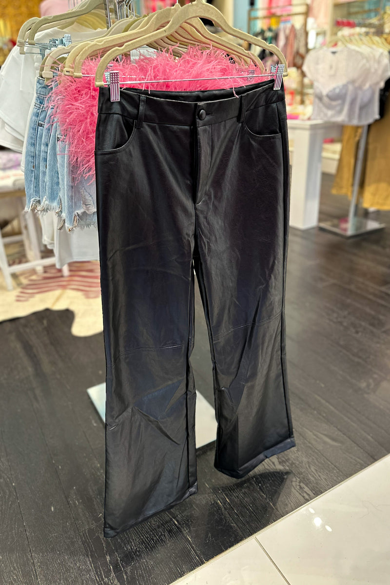 Black Pleather Straight Leg Pants