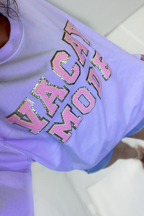 Purple Vacay Mode Letter Patch Crewneck