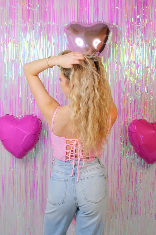 Pink Lace Corset Crop Top