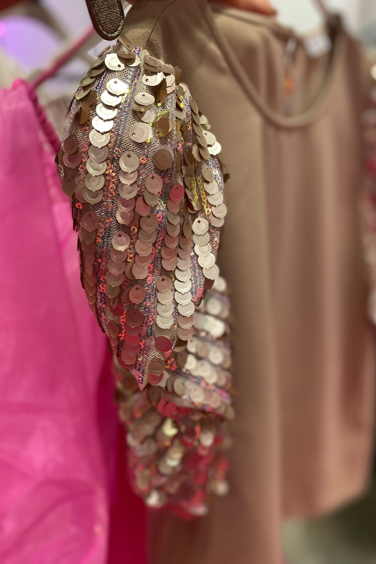 Mocha Sequin Puff Sleeve Top