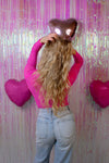 Pink Rhinestone Studded Corset Long Sleeve Top