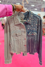Denim Two Toned Rhinestone and Pearl Jacket
