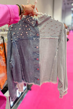 Denim Two Toned Rhinestone and Pearl Jacket