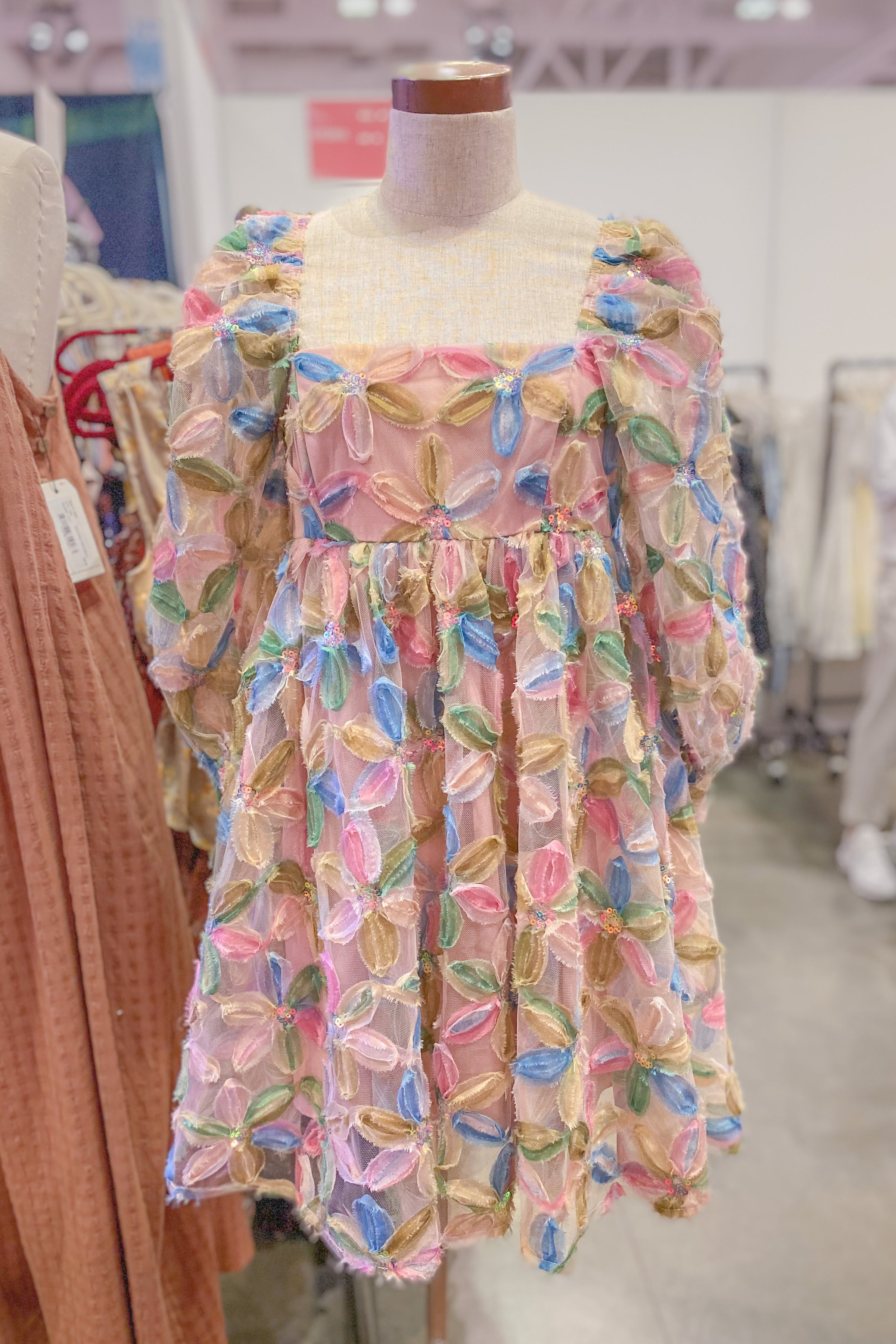 Multicolor Floral Sequin Babydoll Dress