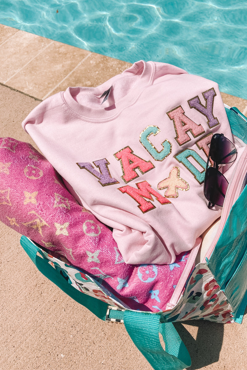 Pink Vacay Mode Letter Patch Crewneck
