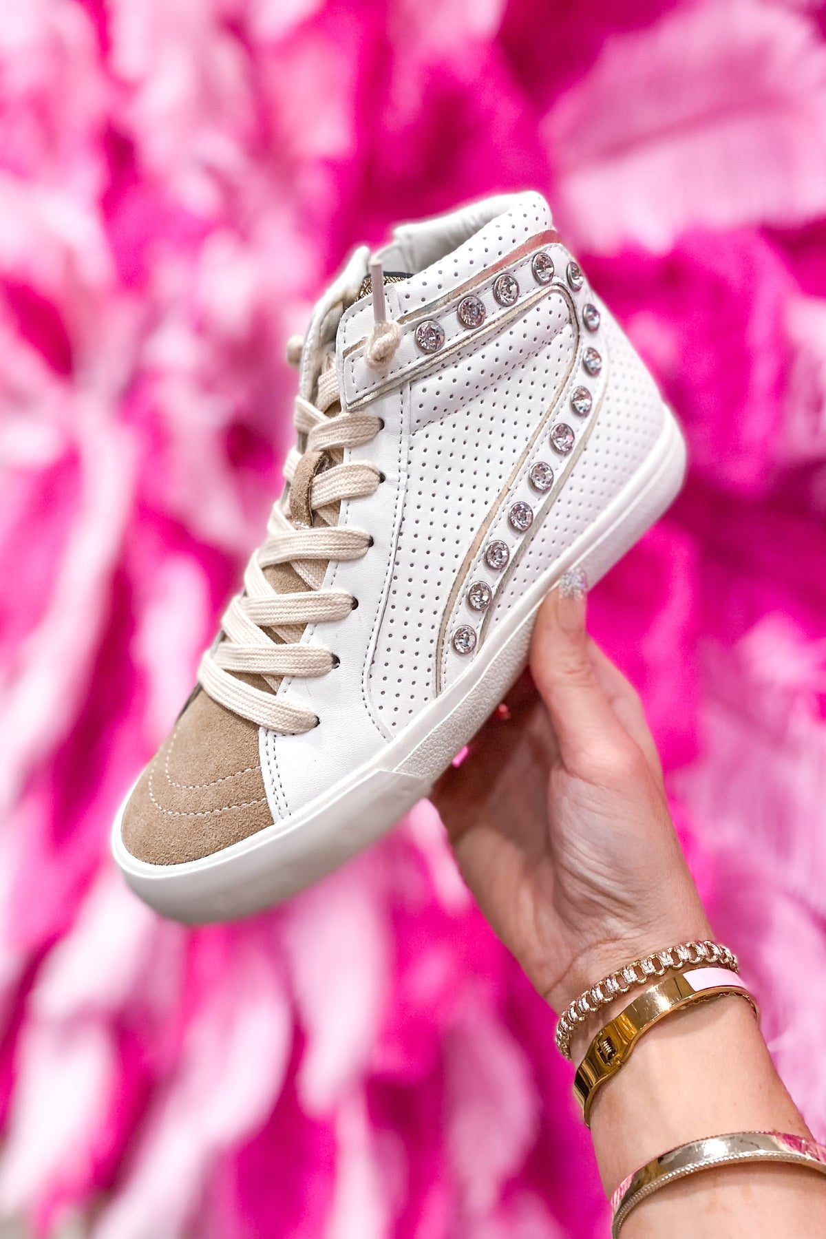 Excel VH Ivory Rhinestone High Top Sneaker