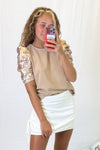 Mocha Sequin Puff Sleeve Top