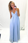 Light Blue Halter Neck Maxi Dress