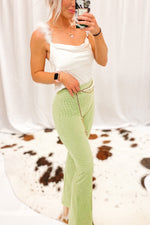 Green Gingham Straight Leg Slit Pants