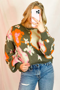 Green/Pink Abstract Sweater