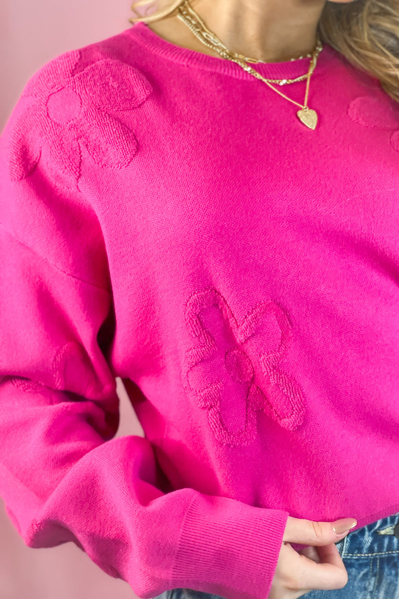 Hot Pink Flower Embroidery Sweater