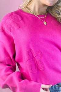 Hot Pink Flower Embroidery Sweater