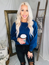 Oversized Balloon Sleeve Knit Sweater - Indigo