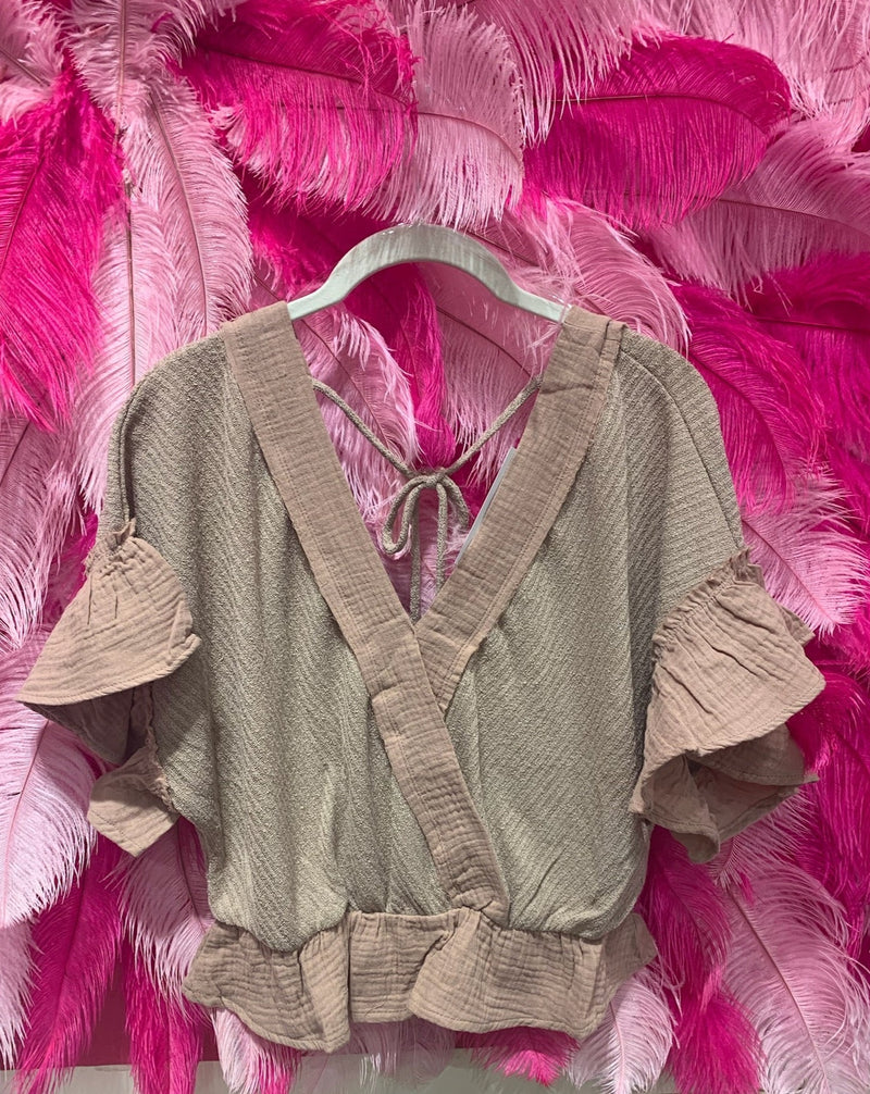 Mocha Double V-Neck Surplice Knit Top