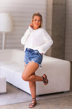 Ivory Textured Distressed Hem Sweater - Shop Kendry Collection Boutique
