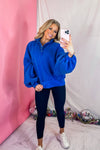 Royal Blue Button Up Collared Sweatshirt