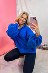 Royal Blue Button Up Collared Sweatshirt