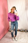 Piper Pink Balloon Sleeve Ribbed Knit Sweater