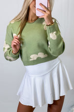 Green Long Sleeve Cropped Daisy Sweater