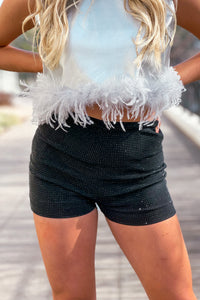 Black Rhinestone Zip Shorts