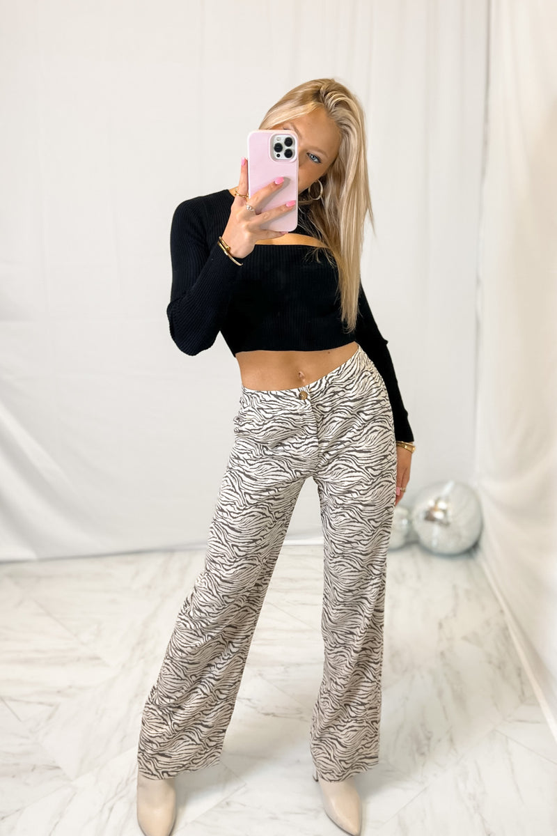 Zebra Printed Wide Leg Pants