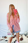 Pink Sequin Button Down Blouse