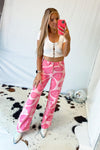 Pink Wavy Smiley Face Denim Pants
