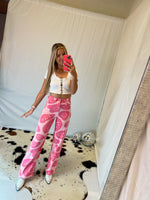Pink Wavy Smiley Face Denim Pants