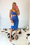 Blue Cowl Neck Midi Dress