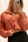 Rust Long Sleeve Cropped Zip Up Top